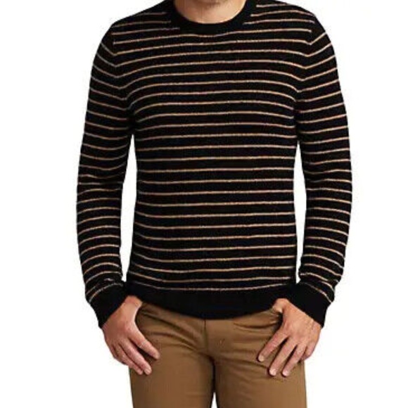 7 For All Mankind Mens L Striped Wool & Mohair-Blend black/tan Sweater msrp $278 - Picture 1 of 5